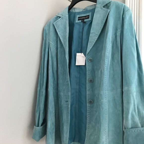 Jackets & Blazers - Vtg Turquoise Suede Ladies 20W Blazer Coat Monterey Bay NOS